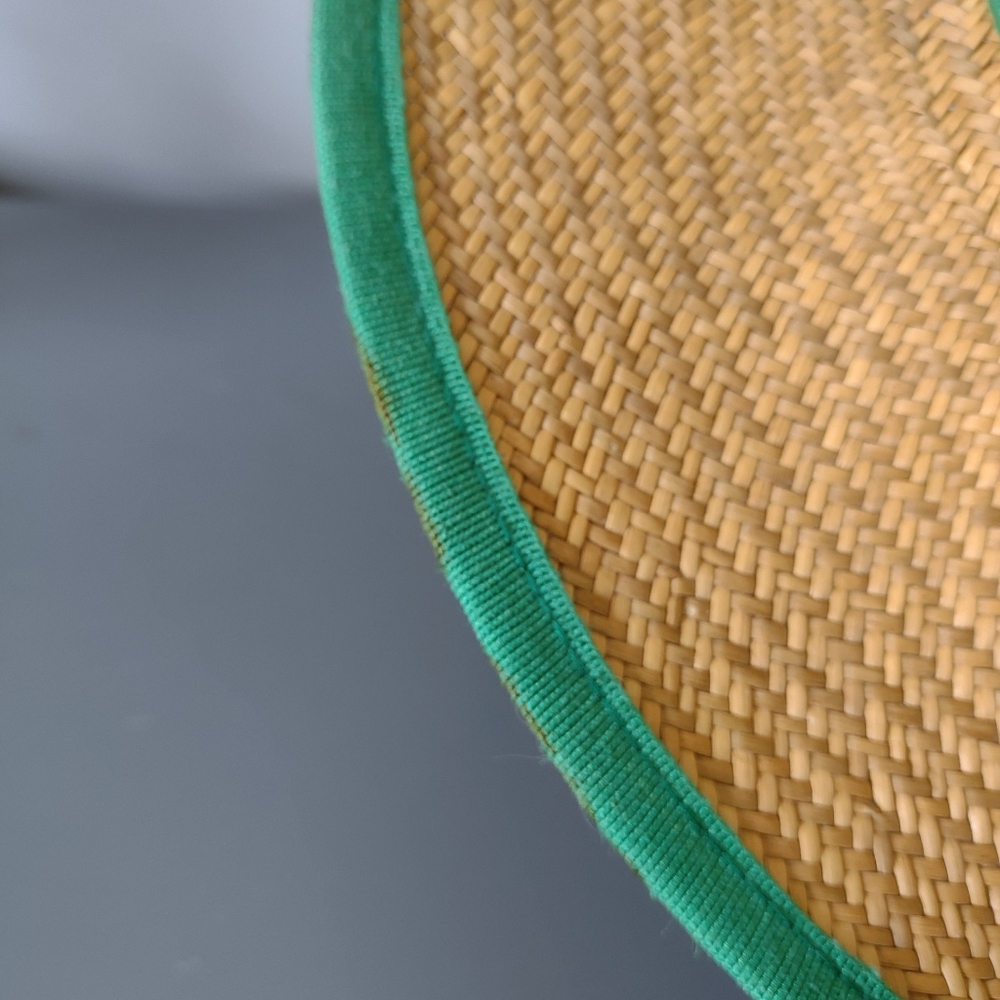 Straw Hat Made in Italy Green Trim  Beach Sun - Picture 7 of 10